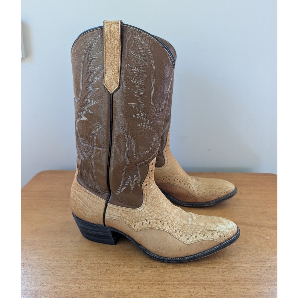 Vintage Rios of Mercedes Ostrich Leather Cowboy Boot Mens 8.5